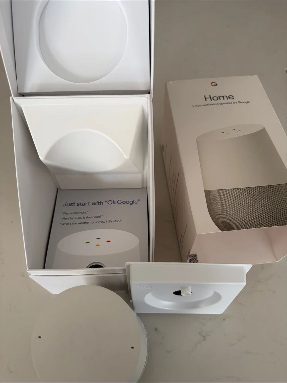 google Home Smart Speaker in White and Gray